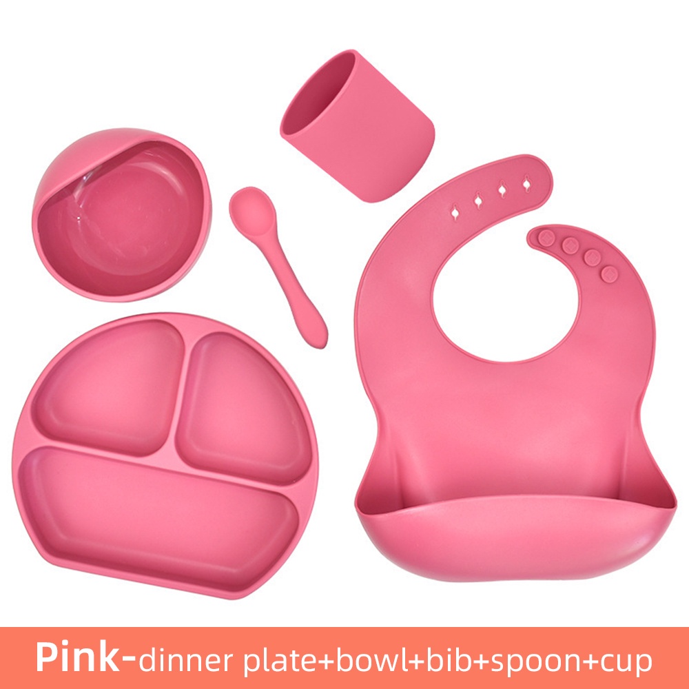 （hot）Baby Plate And Spoon Set Meal Set Silicone Baby Bib Bowl Cup Plate BPA Free Suction Set Anti-Fa #5
