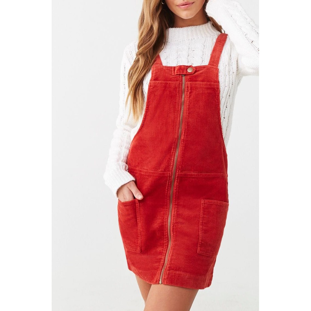 Forever 21 Women s Corduroy Overall  Mini Dress  Brick 