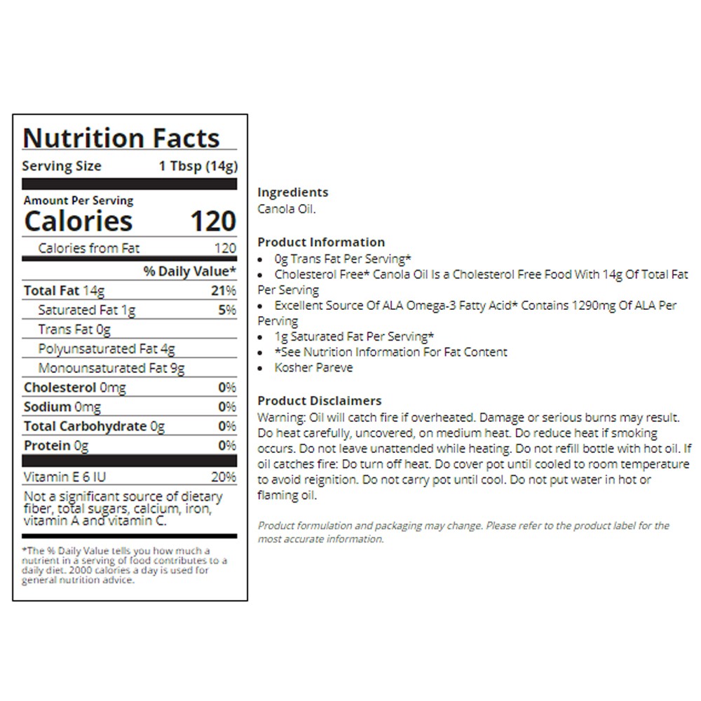 Canola Oil Nutrition Facts Tablespoon Runners High Nutrition