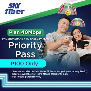SKY Fiber Plan 40Mbps Unlibroadband + HD Cable TV Plans Priority Pass