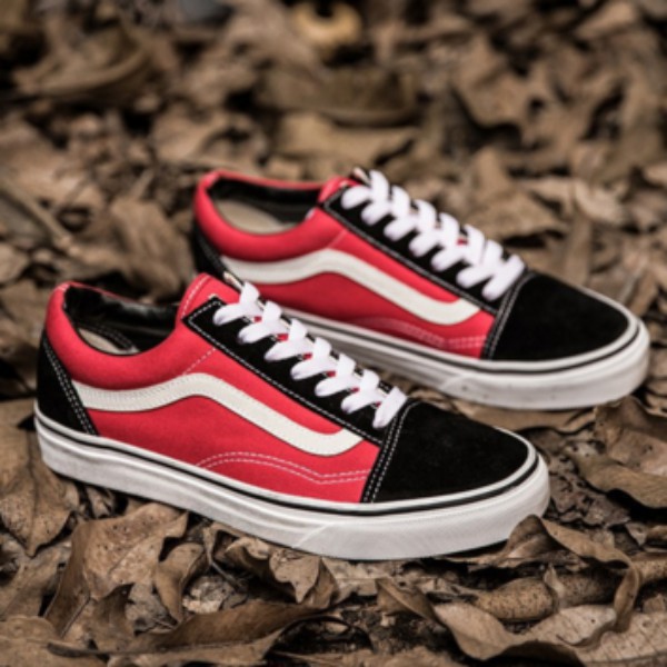 black and red low top vans