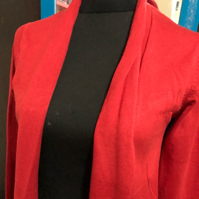 cherry red cardigan