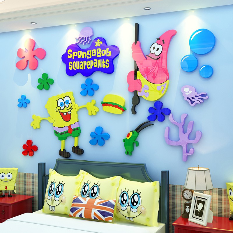 Spongebob Cartoon 3d Wall Stickers Kindergarten Wall Decoration Children S Room Bedroom Wall Decorat
