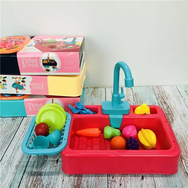 Kitchen Sink Play Toys Dishwasher Playing with Running Water Pretend