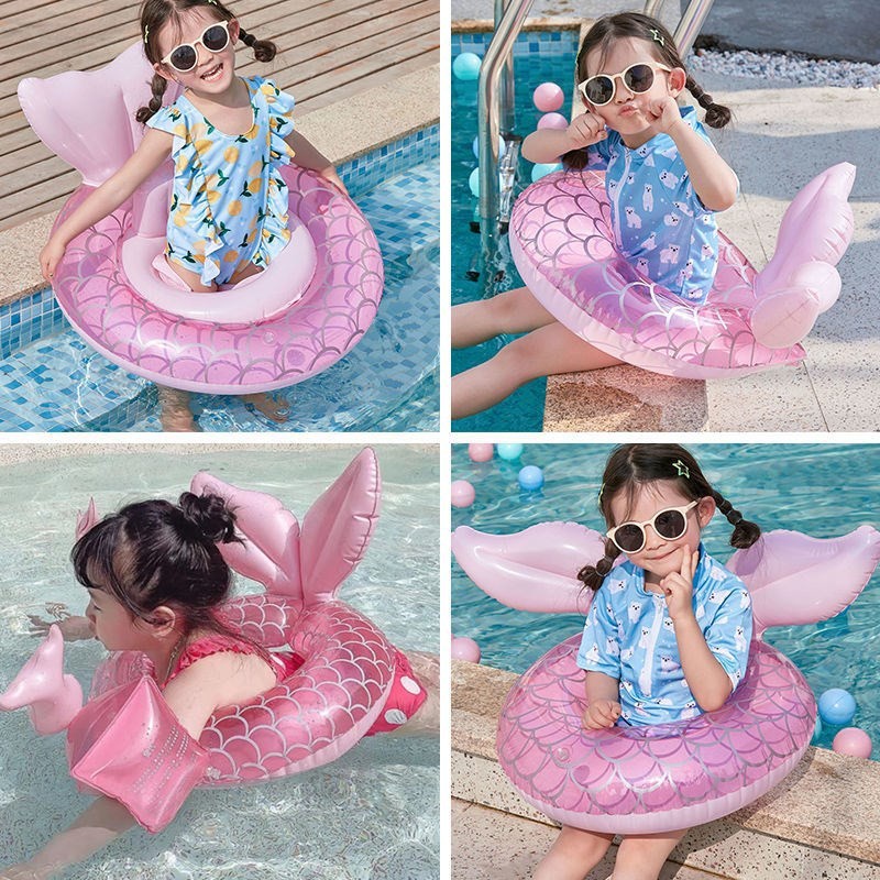 Children's Mermaid Inflatable Swimming Ring Floating Bed Swim Circle ...