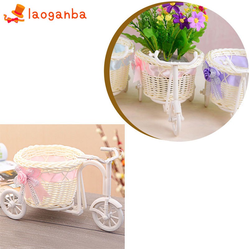 Tricycle Rattan Case Basket Flower Pot Planter Vase Storage Holder DIY Decor