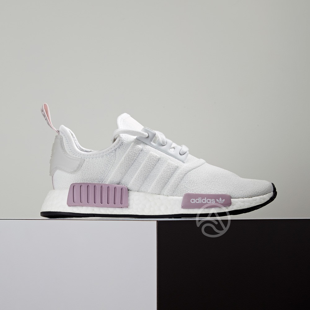 white and purple nmds