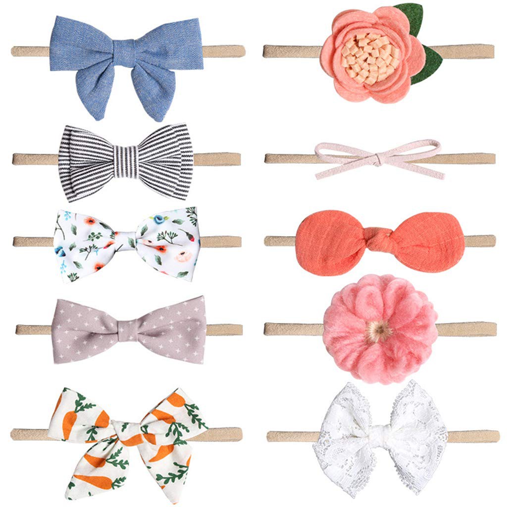 10PCS Cute Baby Girls Infant Toddlers Flower Headband Hair Bow Band Accessories