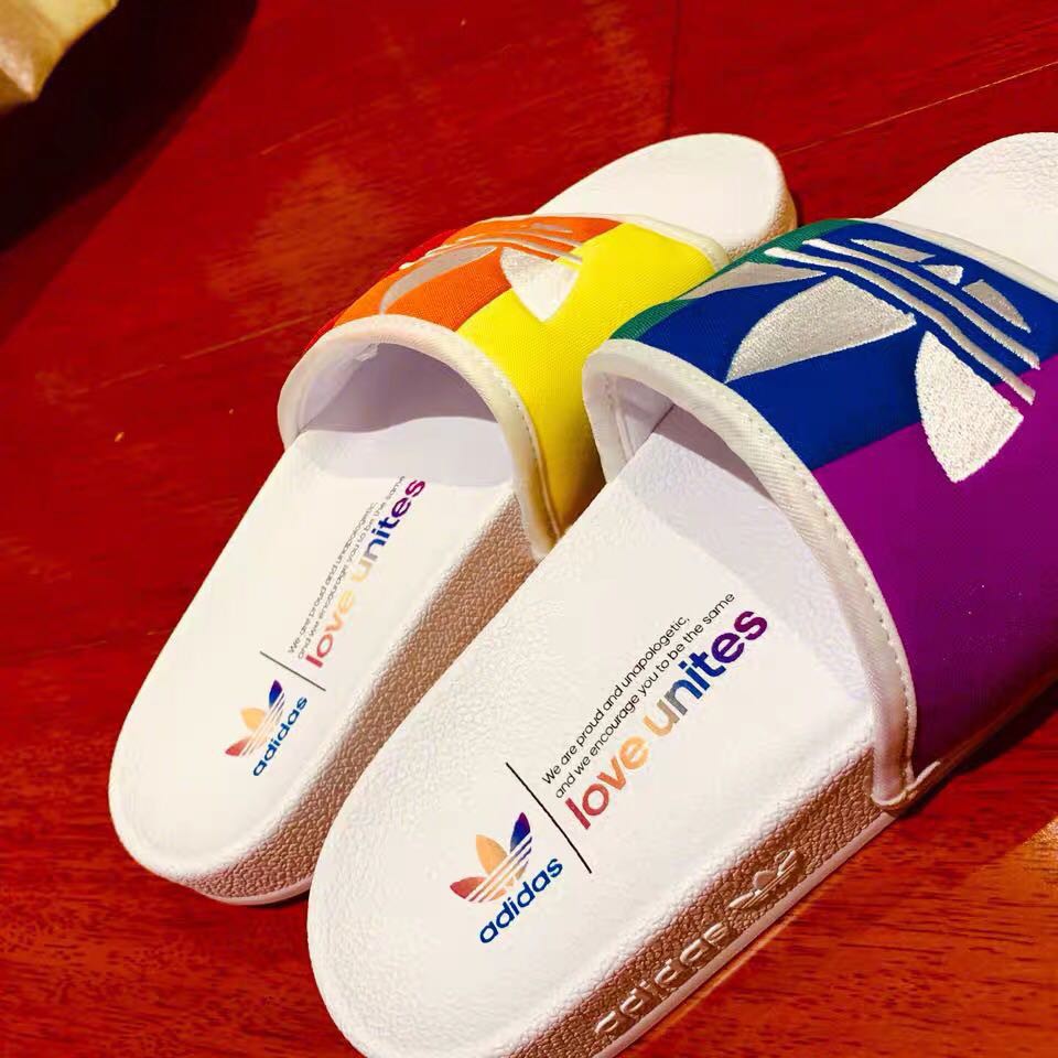 adidas rainbow slippers