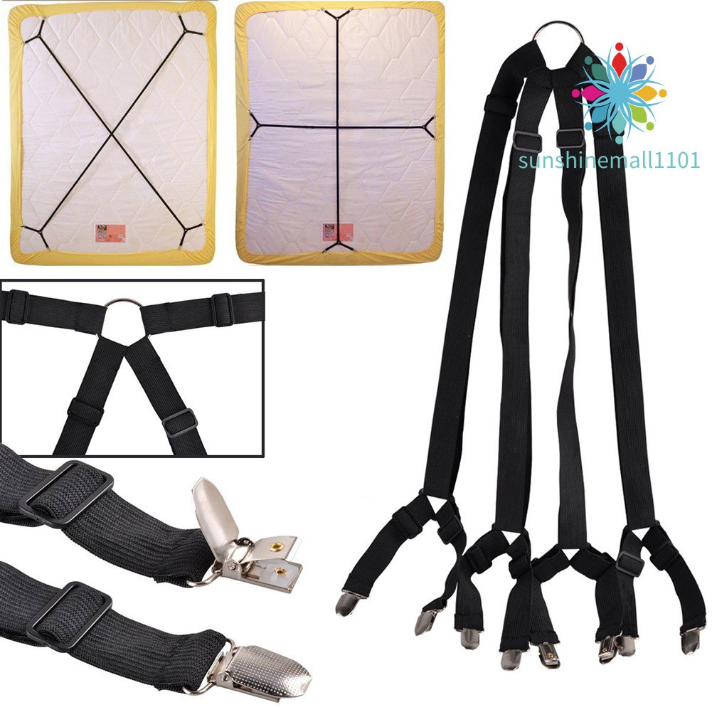 Adjustable Criss Cross Bed Sheet Holders Fasteners Grippers Clips Suspenders Straps Pack of 2, in Black, TYPE-B 