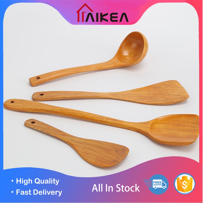 4-item kitchenwares Wooden Spatula Wooden sandok Rice Paddle Wooden Spoon Paddle Cooking Tool Aikea