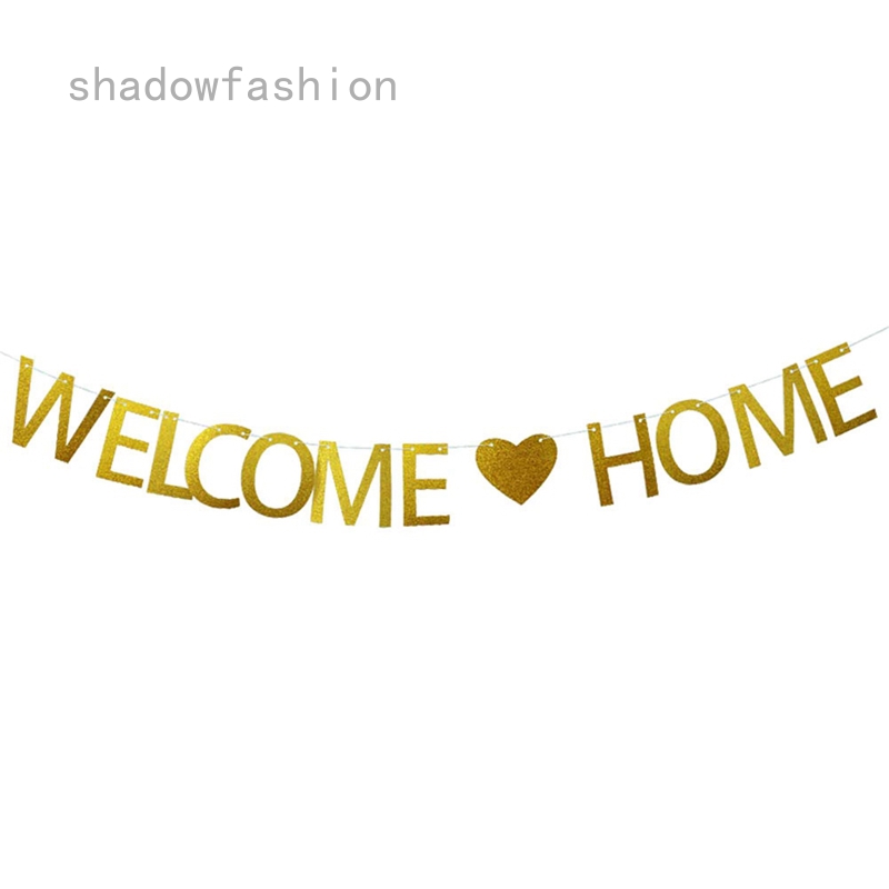 Glitter Welcome Home Flags Bunting Banner Hanging Decor Decorative