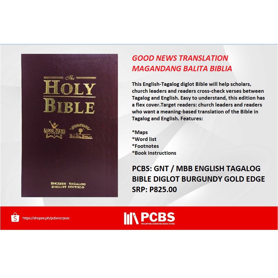 Pcbs Good News Translation Magandang Balita Biblia English alog Bible Diglot Burgundy Gold Edge Shopee Philippines