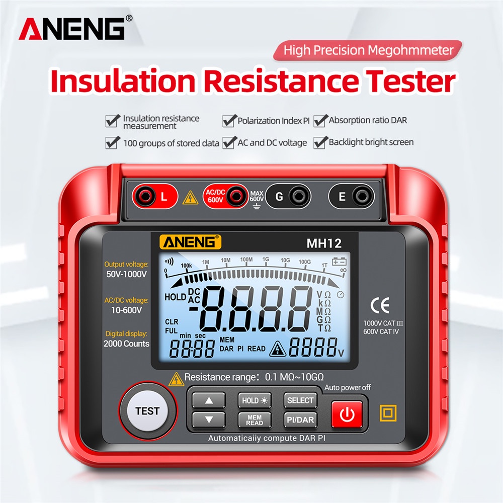 ANENG MH12 Digital Megohmmeter Meters Insulation Earth Resistance Meters Tester cable High Voltage Voltmeter Megger Meter others