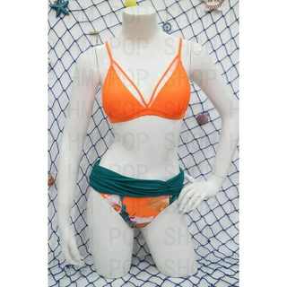 Lady  Swimwear  Swimsuit  Brandnew  Lively  Orange  Bikini Two  Piece  Set Neon Swimsuit Big Size