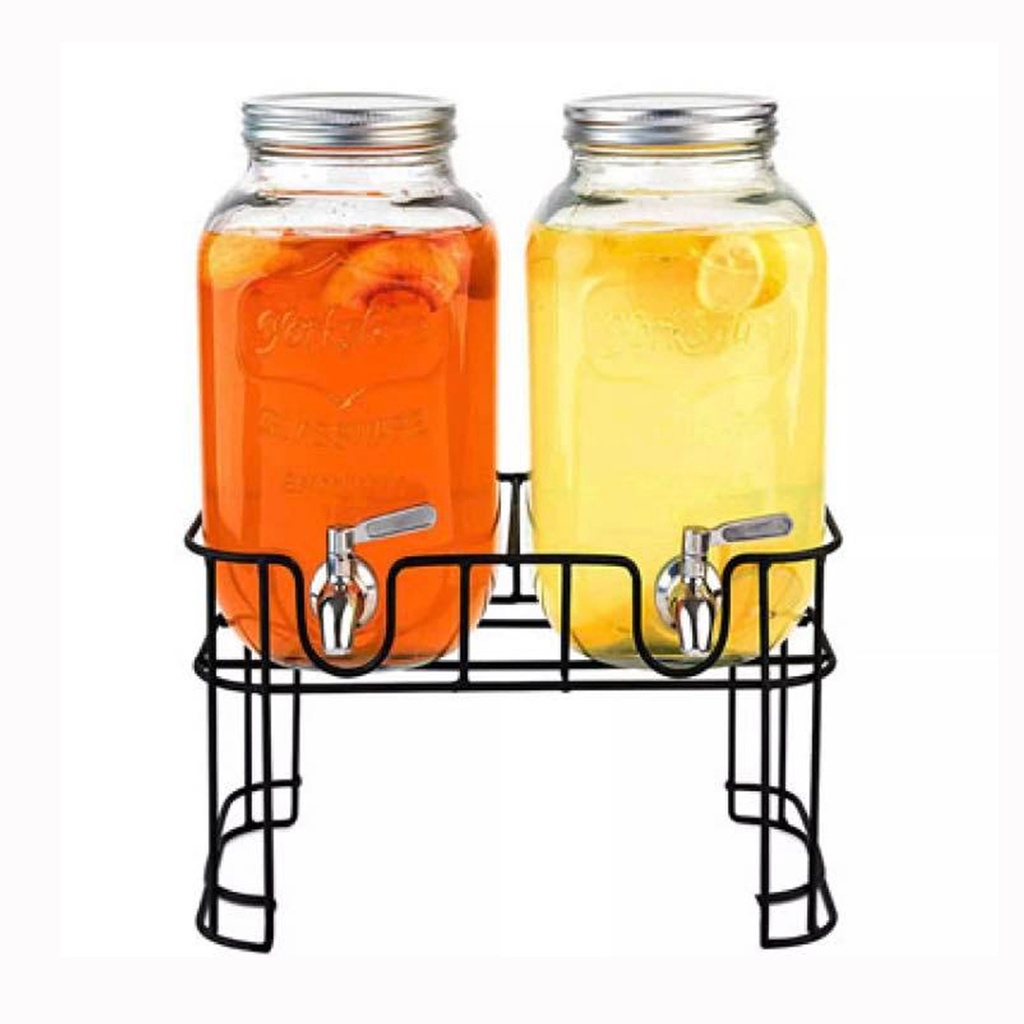 TWIN GLASS JAR ( 2L x 2= 4L ) Container 2L Clear Glass Drink Dispenser ...