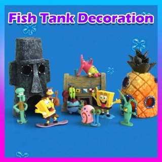 【Fast Delivery】SpongeBob Fish Model Fish Tank Micro Landscape Ornaments Aquarium Resin Decor
