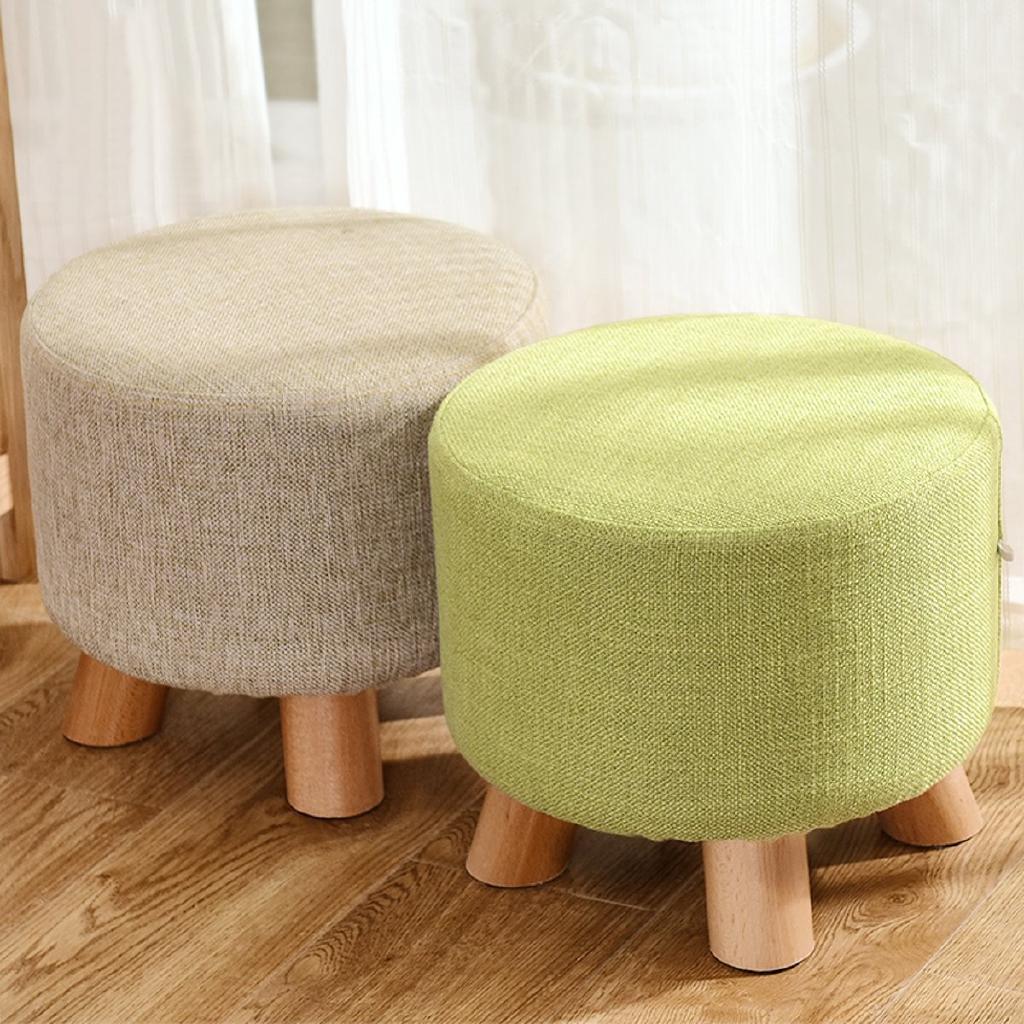 Round Pine Wooden Footstool Ottomans Pouffe Stool Fabric | Shopee