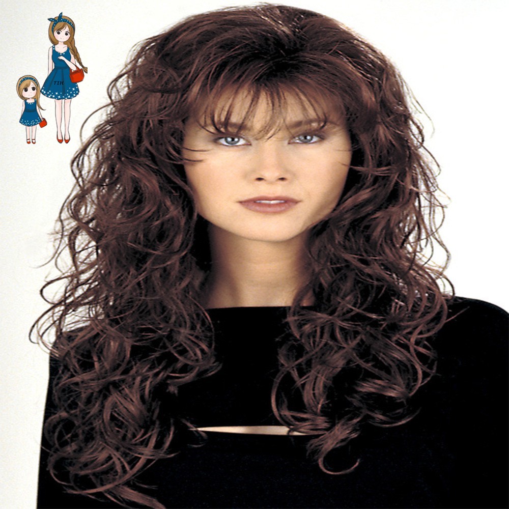 Fashion Layd Long Curl Hair With Straight Bang Wig Shopee