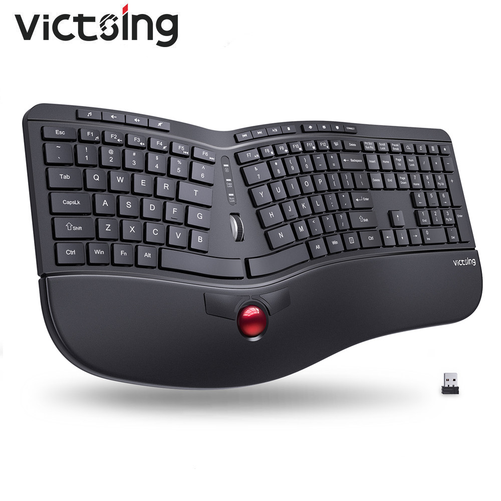 VICTSING PC325 Wireless Ergonomic Keyboard with Trackball & Scroll Wheel, 2.4G Quiet Split