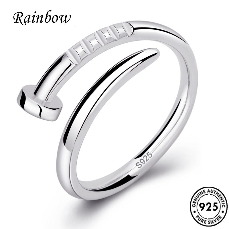 Fashion 925 Silver Nail Personality Tide Jewelry Men Ladies Couple Ring