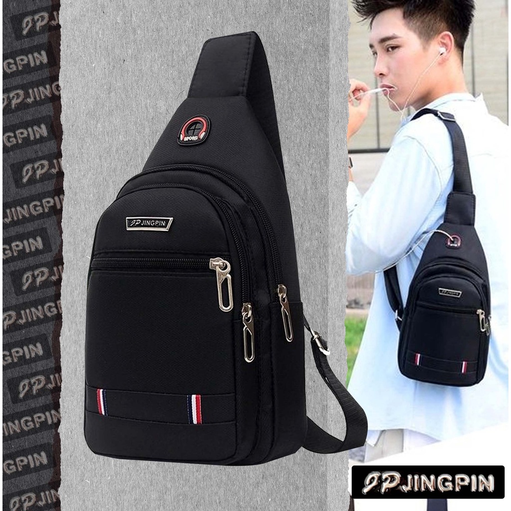 JINGPIN Korean Style KPop Anti Theft Chest Sling Bag With Earphone Hole Men Crossbody Bag