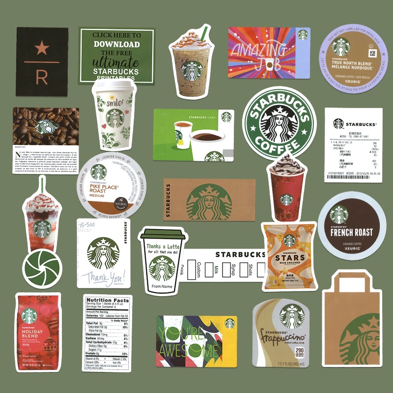 25 PCS Retro Starbucks Stickers for Laptop Phones Ipad Luggage Personality Trends Decorative