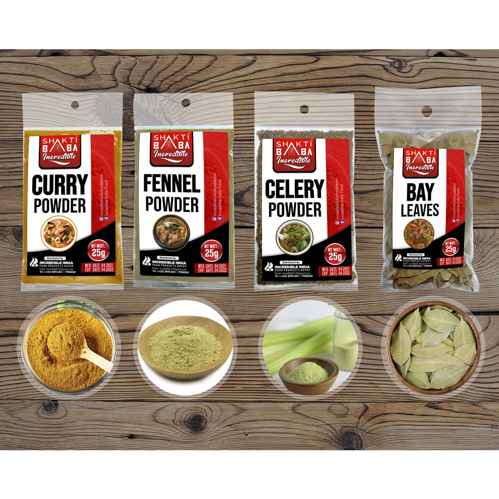 Shakti Baba Spices (Four in one) ( Bay Leaves,Celery powder, Fennel Powder,Curry Powder) 100g