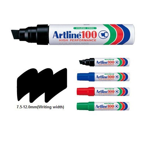 Artline 100 Permanent Marker Pen (Chisel Point) Black/Blue/Red (1PC