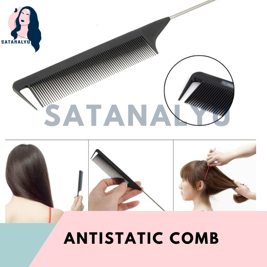 New 1 pcs Straight hair comb Black Fine-tooth Metal Pin Antistatic Hair  Style Rat Tail Comb Hair | Shopee Philippines