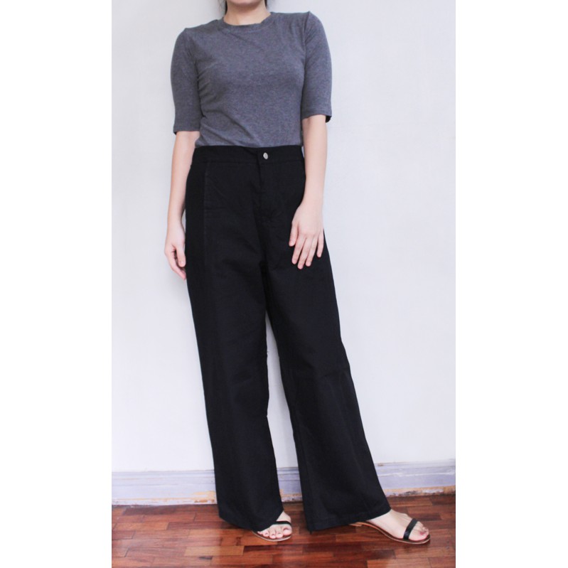 black wide leg ankle pants