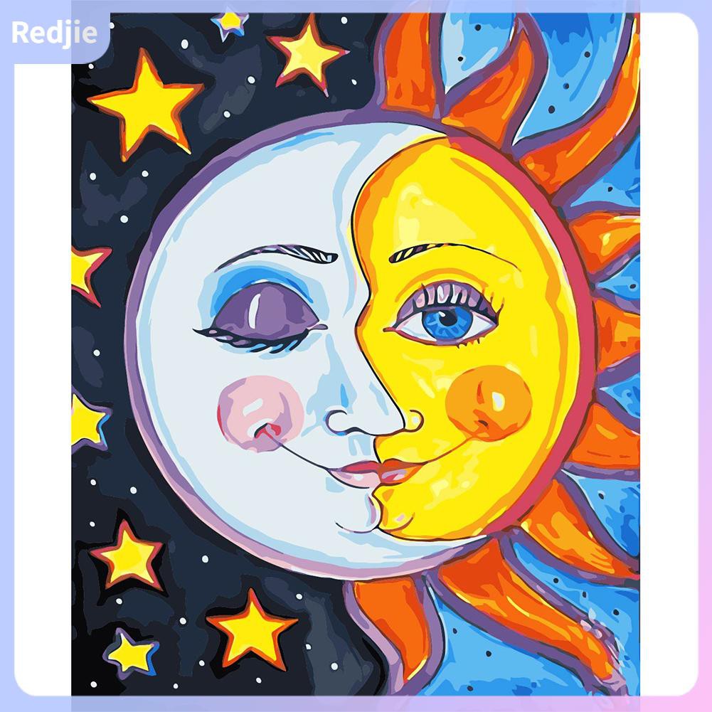Redjie Digital Canvas Acrylic Color Oil Drawing Kit Sun And Moon Art Modern Decor Shopee Philippines