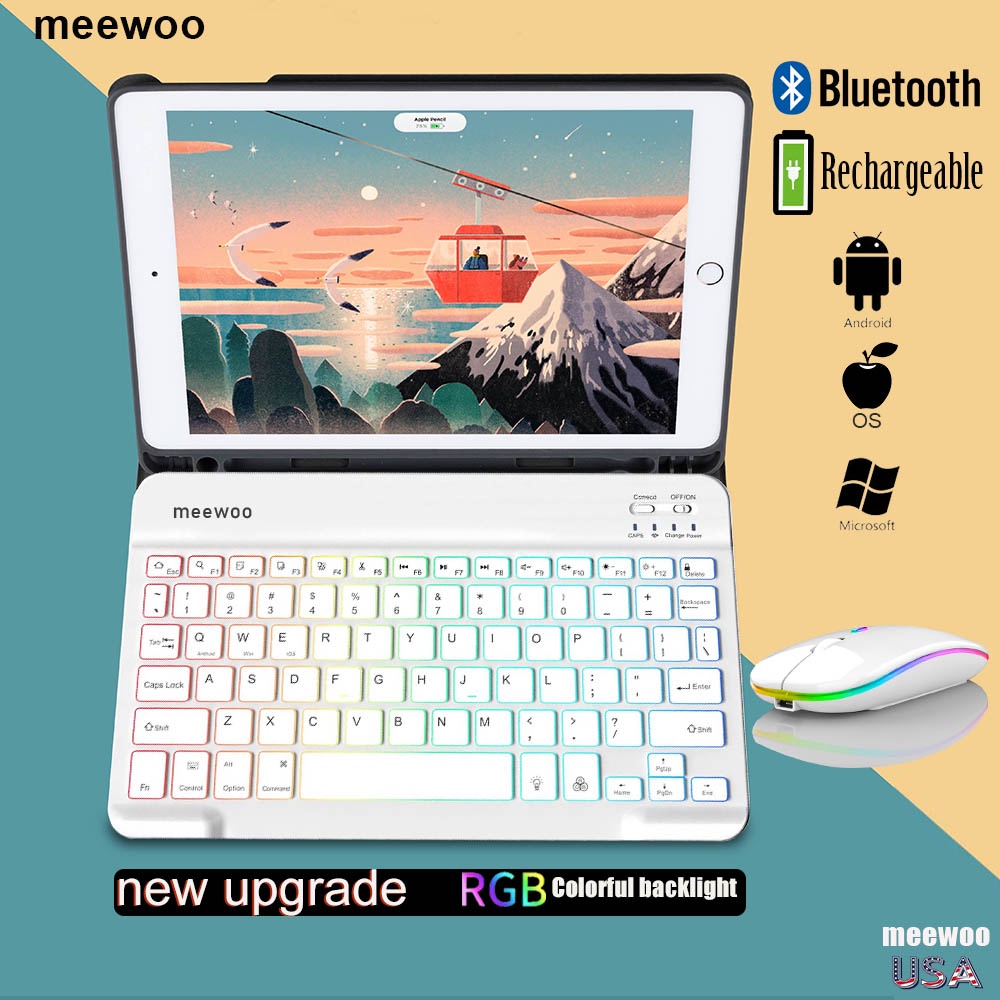 Meewoo Wireless Bluetooth Keyboard Mouse Set Rechargeable 10inch For
