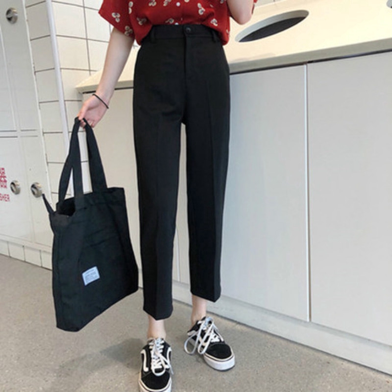 high waisted black suit trousers