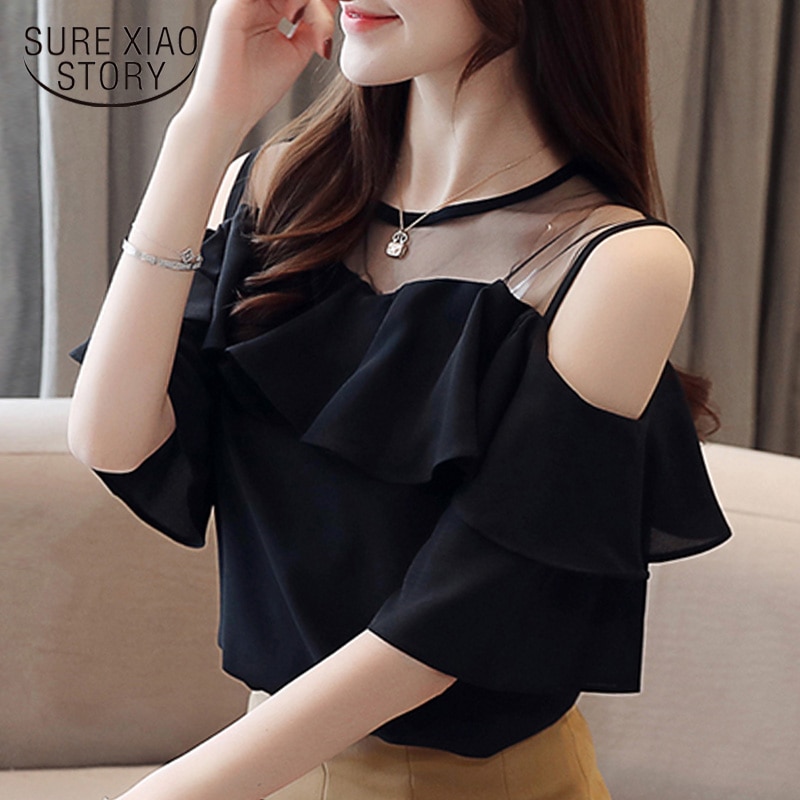 white chiffon blouse short sleeve