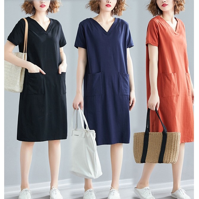 long sleeve v cut dress