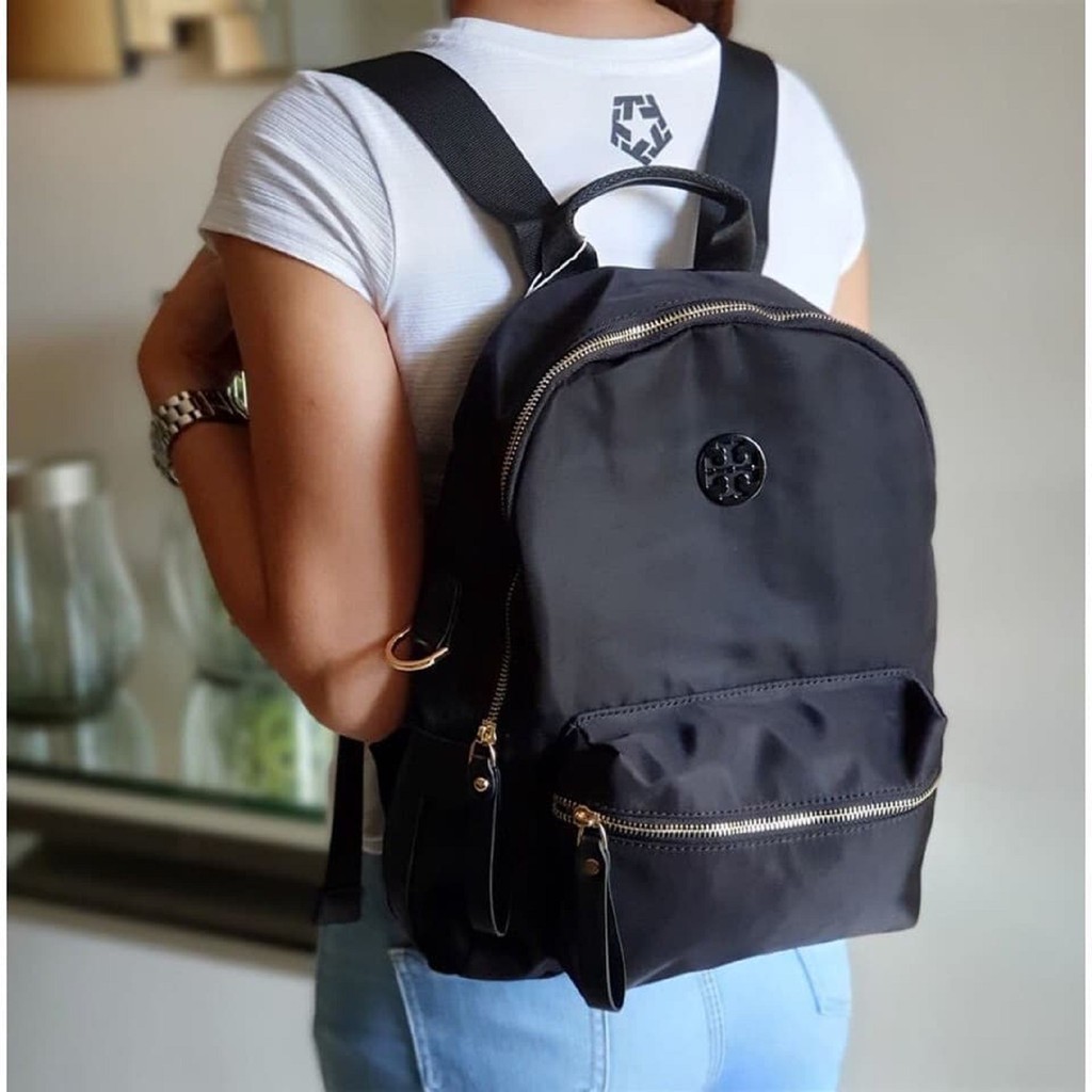 Tory Burch Tilda Nylon with Signature Logo Embellishments - Black Ladies  Zip Backpack Plain | Shopee Philippines