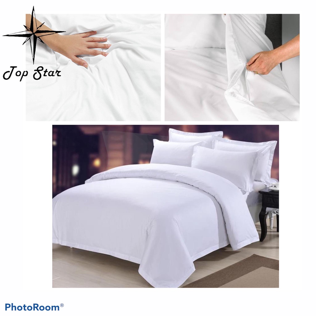 4in1 Plain White Bedsheet With Duvet Cover Set Us Cotton | Shopee ...