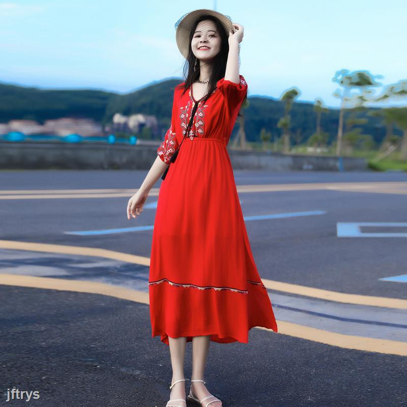 red cotton dress