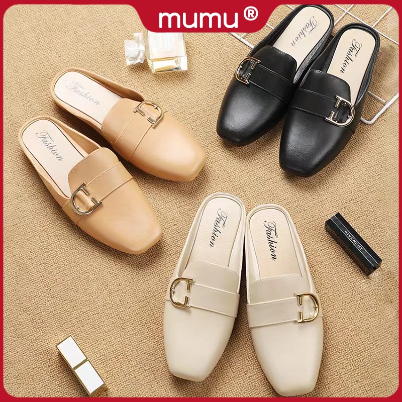 Mumu #SP30 Korea Footwear Women Flat Closed Sandals Slip On Mules Half ...