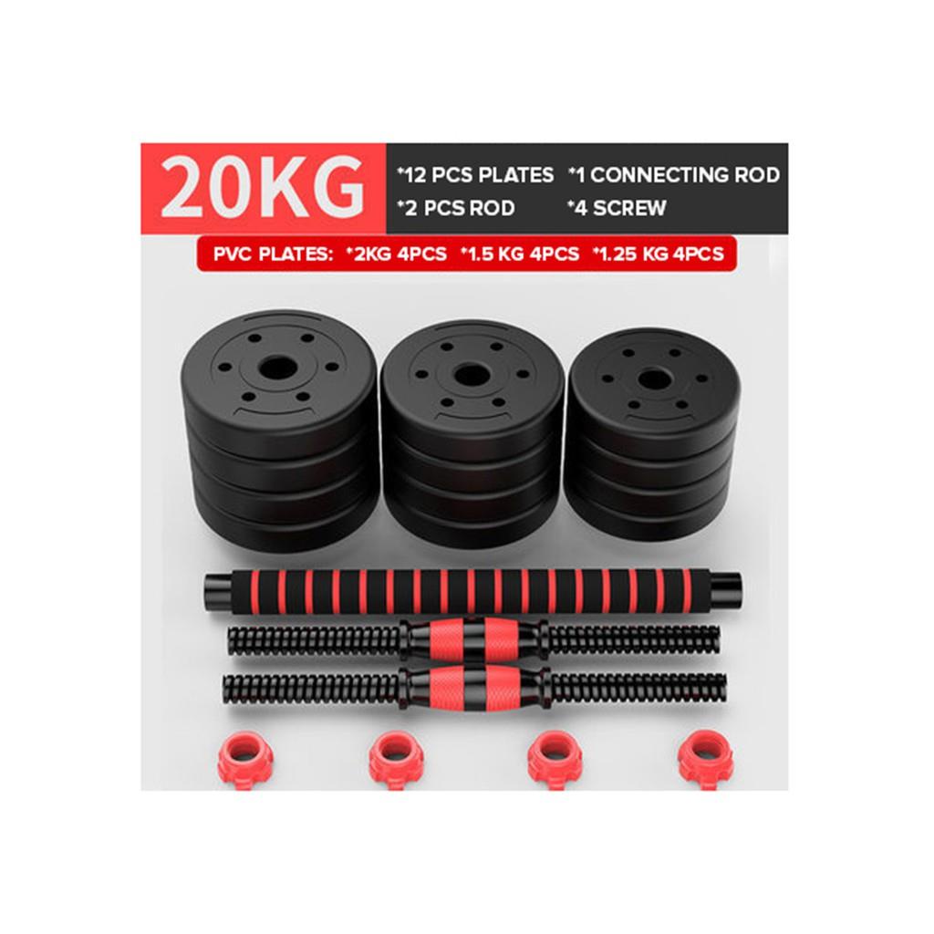Dumbbell Set Barbell Set PVC Adjustable 20 Kg W/long bar & Gloves 2 In