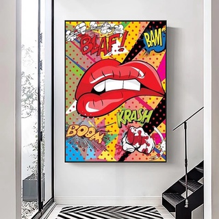 Pop Culture Biting Lips Poster Canvas Painting Wall Art Picture for Living Room Home Decor (No Frame) #1