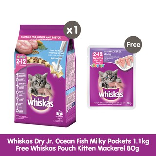 Whiskas Dry Jr. Ocean Fish Milky Pockets 1.1kg Free Whiskas Pouch Kitten Mackerel 80g #2