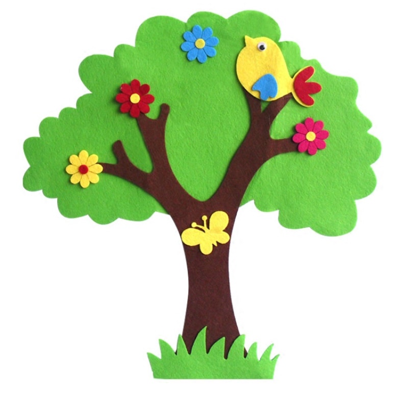 Felt Trees Craft pokok 3D Wall Decoration Kindergarten Layout Kartun