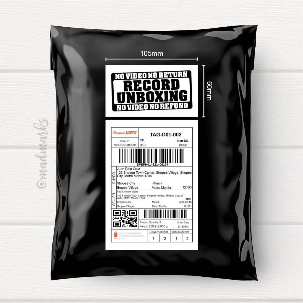 No video no return refund record unboxing waterproof sticker label