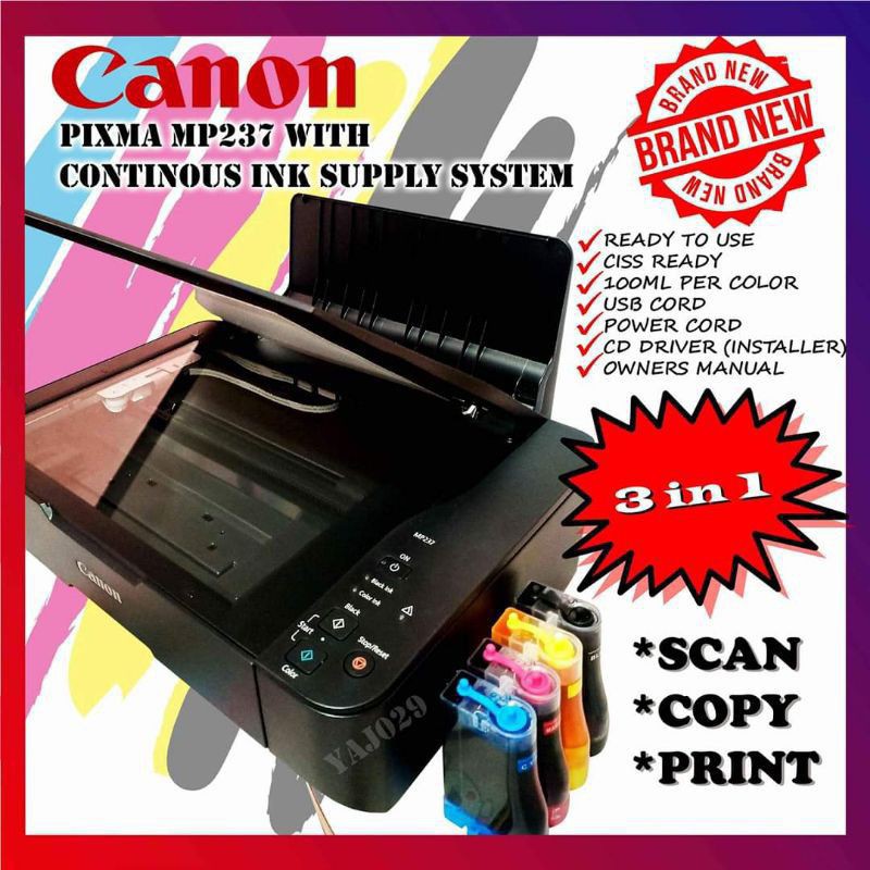 Canon Pixma Mp237 Printer And Ciss With Free Premium Inks 3in1 Printer Shopee Philippines