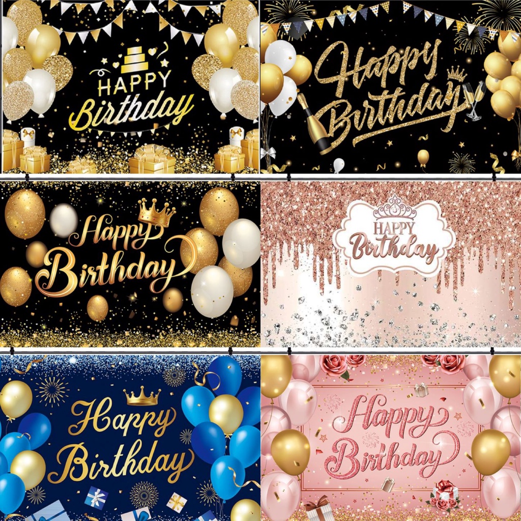 Happy Birthday backdrop decorations Happy New Year backdrop cloth foil ...