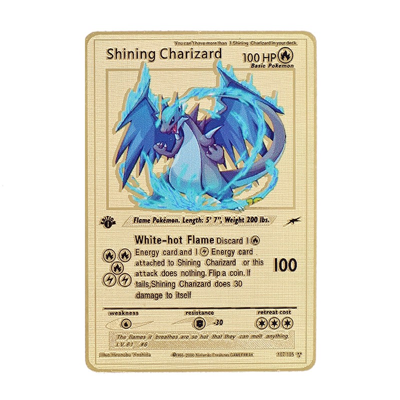 Pokemon Gold Card Dracaufeu Shiny No Charizard Metal Card Fan Made Ex 05 100 Pokemon Individual Cards Pokemon Trading Card Game Cards Merchandise