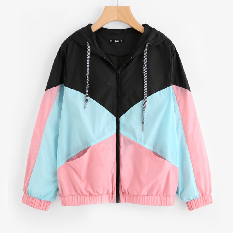 Multicolor Cut and Sew Hooded Windbreaker Jacket Block Coats | Shopee ...