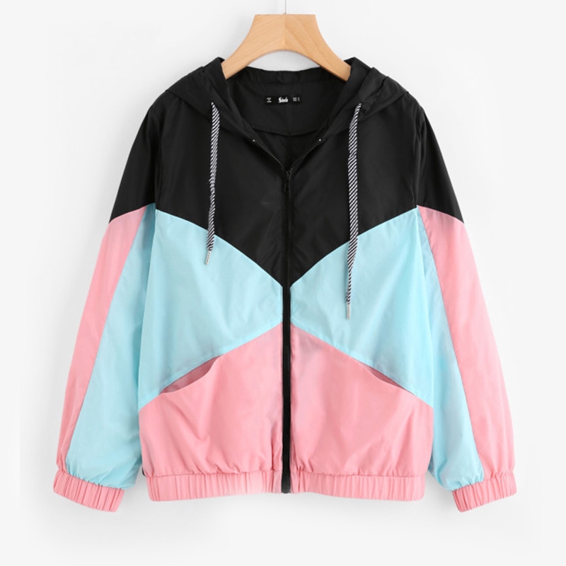Multicolor Cut and Sew Hooded Windbreaker Jacket Block Coats Shopee Philippines